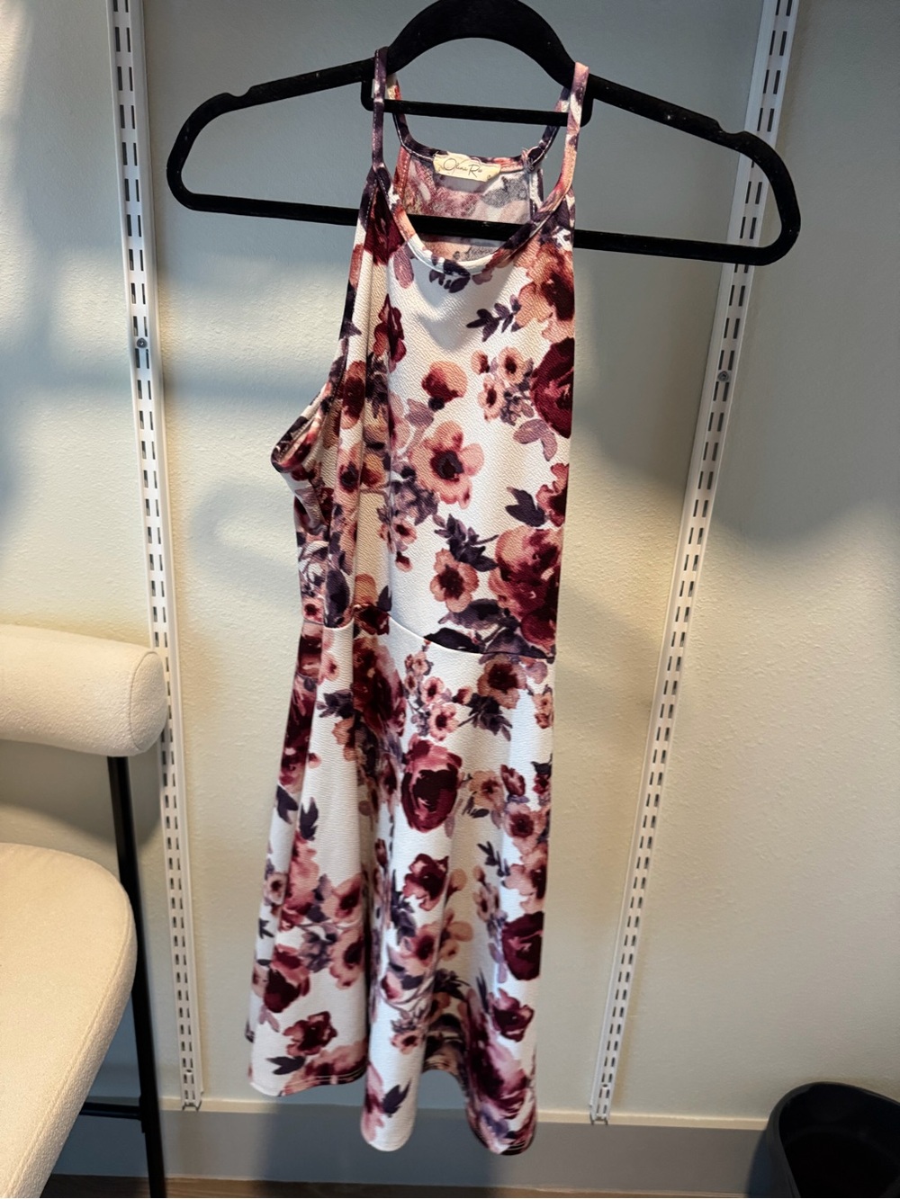 Floral Midi Dress with Burgundy Rose Print